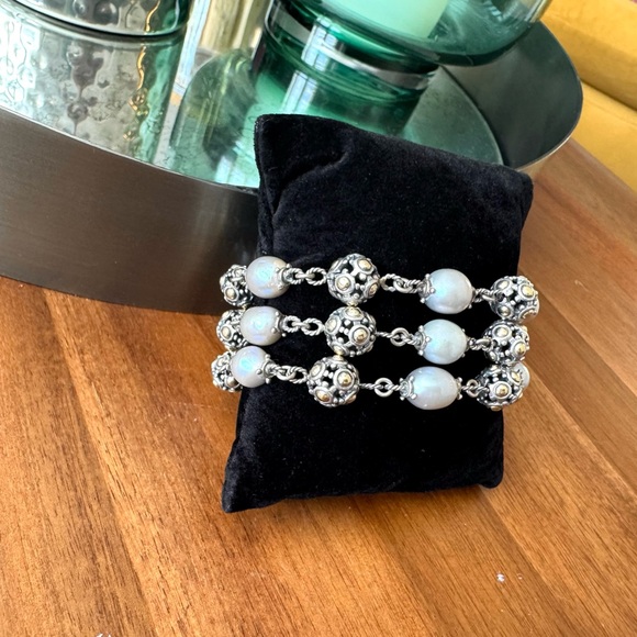 John Hardy Silver and Gold Multi-Strand Pearl Bracelet - Picture 3 of 12